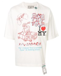 T-shirt à col rond imprimé blanc Maison Mihara Yasuhiro