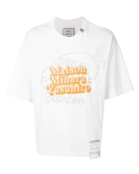 T-shirt à col rond imprimé blanc Maison Mihara Yasuhiro