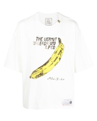 T-shirt à col rond imprimé blanc Maison Mihara Yasuhiro