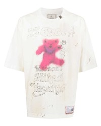 T-shirt à col rond imprimé blanc Maison Mihara Yasuhiro