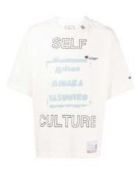 T-shirt à col rond imprimé blanc Maison Mihara Yasuhiro