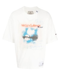 T-shirt à col rond imprimé blanc Maison Mihara Yasuhiro