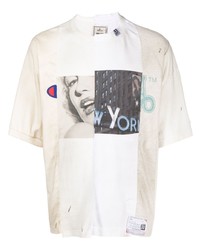 T-shirt à col rond imprimé blanc Maison Mihara Yasuhiro