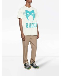 T-shirt à col rond imprimé blanc Gucci