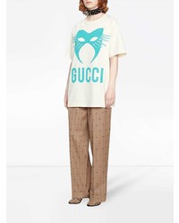 T-shirt à col rond imprimé blanc Gucci