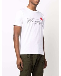 T-shirt à col rond imprimé blanc DSQUARED2