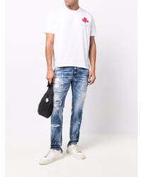 T-shirt à col rond imprimé blanc DSQUARED2