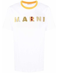 T-shirt à col rond imprimé blanc Marni