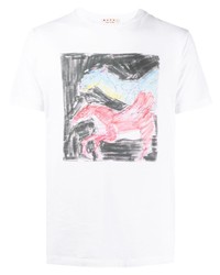 T-shirt à col rond imprimé blanc Marni