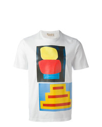 T-shirt à col rond imprimé blanc Marni