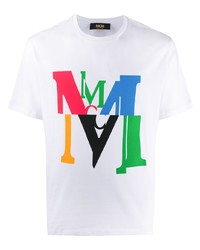 T-shirt à col rond imprimé blanc MCM