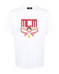 T-shirt à col rond imprimé blanc MCM