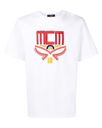 T-shirt à col rond imprimé blanc MCM