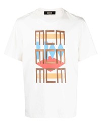 T-shirt à col rond imprimé blanc MCM