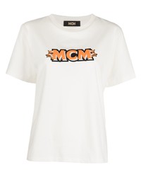 T-shirt à col rond imprimé blanc MCM