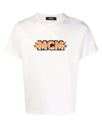 T-shirt à col rond imprimé blanc MCM