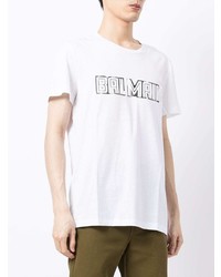 T-shirt à col rond imprimé blanc Balmain