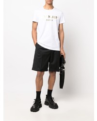 T-shirt à col rond imprimé blanc Balmain