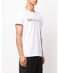 T-shirt à col rond imprimé blanc Balmain