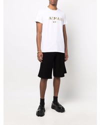 T-shirt à col rond imprimé blanc Balmain