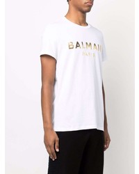 T-shirt à col rond imprimé blanc Balmain