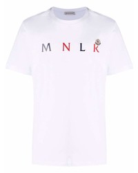 T-shirt à col rond imprimé blanc Moncler