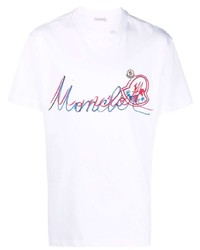 T-shirt à col rond imprimé blanc Moncler