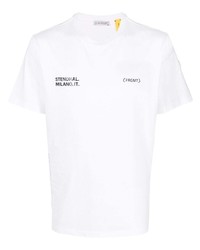 T-shirt à col rond imprimé blanc Moncler