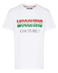 T-shirt à col rond imprimé blanc Moschino