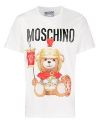 T-shirt à col rond imprimé blanc Moschino