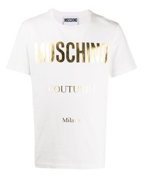 T-shirt à col rond imprimé blanc Moschino