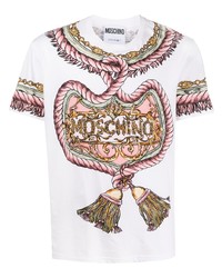 T-shirt à col rond imprimé blanc Moschino