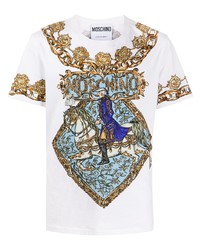 T-shirt à col rond imprimé blanc Moschino