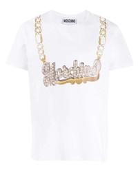 T-shirt à col rond imprimé blanc Moschino