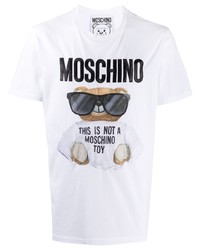 T-shirt à col rond imprimé blanc Moschino