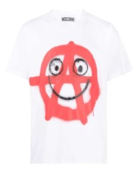 T-shirt à col rond imprimé blanc Moschino