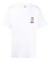 T-shirt à col rond imprimé blanc Moschino