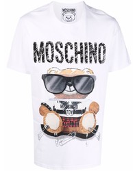 T-shirt à col rond imprimé blanc Moschino