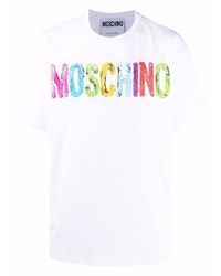 T-shirt à col rond imprimé blanc Moschino