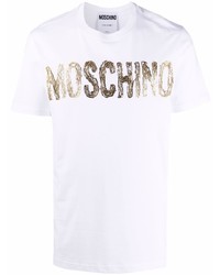 T-shirt à col rond imprimé blanc Moschino