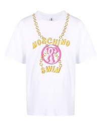 T-shirt à col rond imprimé blanc Moschino