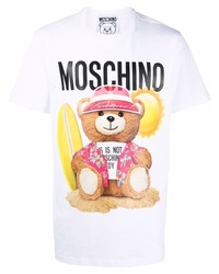 T-shirt à col rond imprimé blanc Moschino