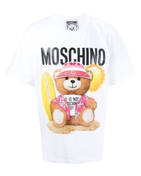 T-shirt à col rond imprimé blanc Moschino