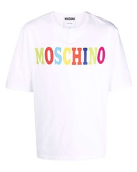 T-shirt à col rond imprimé blanc Moschino