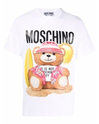 T-shirt à col rond imprimé blanc Moschino