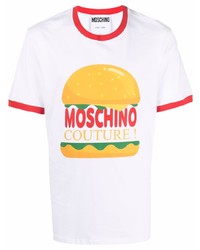 T-shirt à col rond imprimé blanc Moschino