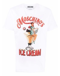 T-shirt à col rond imprimé blanc Moschino