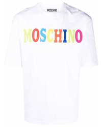 T-shirt à col rond imprimé blanc Moschino