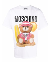 T-shirt à col rond imprimé blanc Moschino