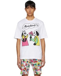 T-shirt à col rond imprimé blanc Moschino